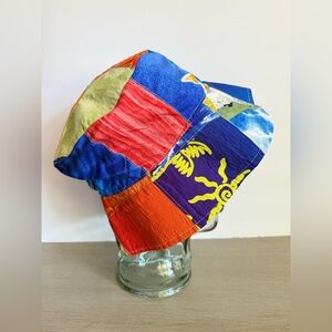Y2K Rima Patchwork Surf Bucket Hat Tropical Beach Sun Print Terivoile 90s Surfer